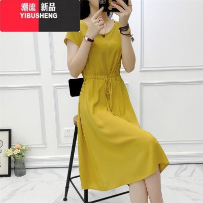YIBUSHENG有口袋小个子纯色棉绸连衣裙季时尚外穿大码显瘦中长款沙滩裙