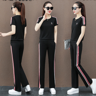 网红运动套装阔腿裤女装2021年新款夏装休闲时尚职业两件套潮