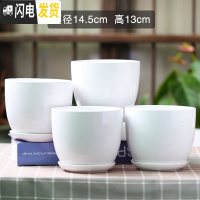 三维工匠花盆陶瓷大中号北欧简约组合家用带托盘塑料多肉花盆 中号梯形亮光白4个 大花盆容器