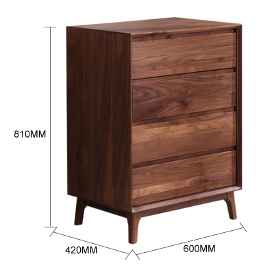 全简北美黑胡桃木极简风格斗柜 家用客厅储物柜 卧室精美收纳柜 四斗柜