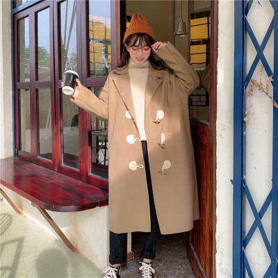 FISHBASKET胖MM角扣毛呢大衣宽松外套大码女装2020新炸街显瘦气质韩版毛呢外套
