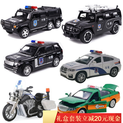 汽车模型合金警车特警救护车跑车声光回力开合金礼盒套装儿童玩具模型套餐E内附10颗电池+随机恐龙一个（热卖6只装）