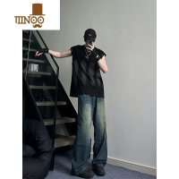 YANXU深蓝色美式复古牛仔裤男秋季高个子穿搭江浙沪裤子直筒微喇阔腿裤