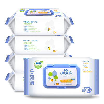 小浣熊婴儿湿巾100抽带盖手口通用*5包