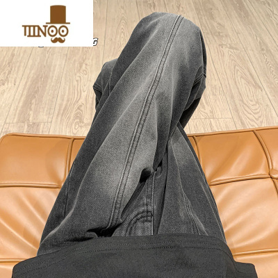 YANXU美式hiphop裤子夏季高街潮渐变黑灰色牛仔裤男宽松直筒垂感阔腿裤