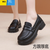 聚范厚底乐福鞋女英伦风小皮鞋一脚蹬单鞋黑色工作鞋轻便不累脚