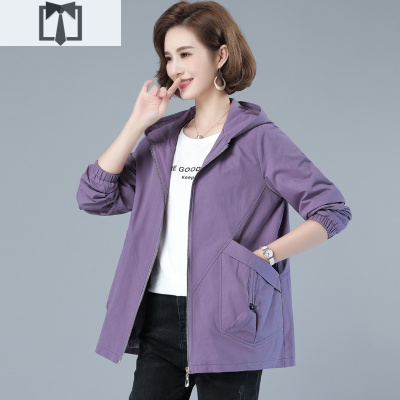 SUNTEK棉风衣女短款小个子2021春秋新款中年妈妈韩版气质休闲连帽外套风衣