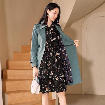 紫雨琪品牌高端总裁风衣女中长款2021年春秋季新款英伦风双排扣修身宽松外套（保养1-5天发货）