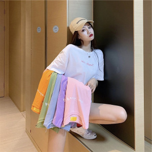 字母印花夏季新款女式短袖T恤女学生休闲上衣服韩国女装