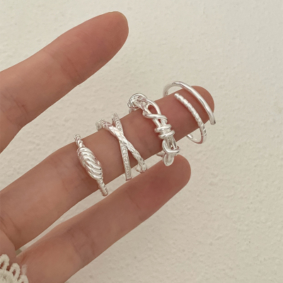 s925纯银简约线条戒指合集百搭小众ins风日常叠戴食指戒配饰送女朋友老婆情人节七夕生日礼物