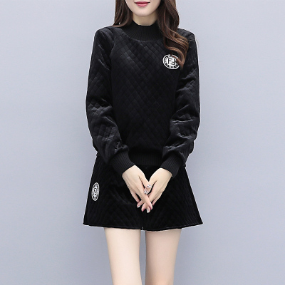 暖青汇金丝绒套装大码女装显瘦减龄时尚洋气卫衣短裤休闲两件套装女秋冬卫衣