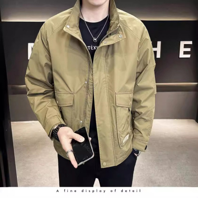 夹克男士新款春秋款上衣服潮流宽松立领工装外套春装时尚青年