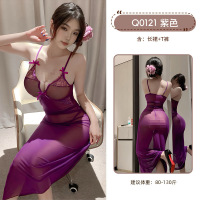 九里晴川蕾丝深V连衣裙性感纯欲风蝴蝶结吊带深V蕾丝透肤露背睡裙