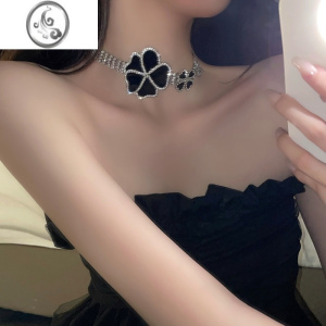 JiMi2023年新款黑色四叶花朵项链女水钻chocke颈链夸张项圈轻奢小众 黑色花颈链-单品