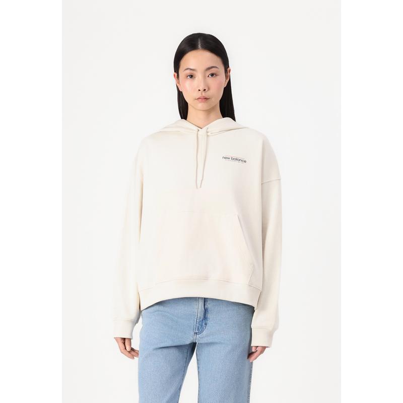 New Balance宽松版型印花连帽卫衣女长袖弹力下摆多色logo拼接连帽衫