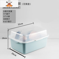 家用装碗筷收纳盒放碗碟沥水碗柜台面置物碗架带盖厨房碗盘收纳箱 敬平 中小号[北欧蓝]适合1-2个人厨房收纳盒