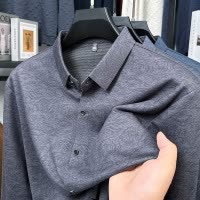 新款长袖衬衫男士春秋季款简约休闲百搭宽松免烫衬衣男