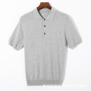 夏季男士精纺羊毛混纺针织短袖T恤衫休闲翻领polo针织半袖