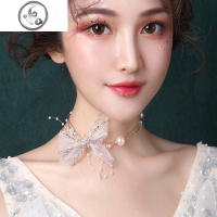 新娘韩式薄纱蝴蝶结项链颈链锁骨链婚纱饰品晚宴结婚日常配饰慕语 JiMi