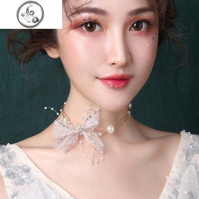 新娘韩式薄纱蝴蝶结项链颈链锁骨链婚纱饰品晚宴结婚日常配饰慕语 JiMi