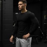春秋季长袖T恤男士圆领运动跑步健身服弹力肌肉训练休闲打底上衣