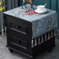 欧式床头柜盖布布艺套罩长方形雪尼尔酒柜鞋柜绣花小桌布家用 雪莉尔蓝色(吊穗款)床头柜盖布 45*110(含吊穗尺寸在内)