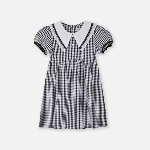 [1件3折]铅笔俱乐部2025夏装新款女童连衣裙儿童翻领格子裙中大童甜美裙子