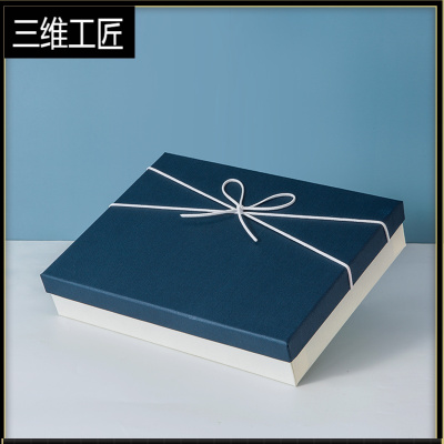 礼物盒空盒精美生日礼盒简约蓝色包装盒装围巾衣服大号礼品盒定制三维工匠蓝盖白底礼盒（无袋子）特大号34*礼品包装袋
