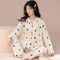 南极人卡通睡衣女夏季纯棉高级感长袖套装公主风娃娃领家居服可外