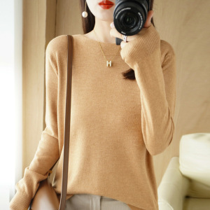 一字领打底衫女新款时尚减龄女式针织衫休闲宽松套头毛衣