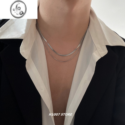 JiMi新款银色双层锁骨链男士钛钢不掉色蛇骨链情侣款ins冷淡风女项链