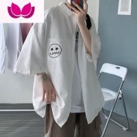 七斓短袖衬衫男夏季薄款港风日系宽松大码五分袖衬衣潮牌ins百搭外套