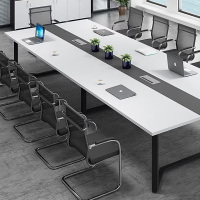 绵冠 办公桌会议桌现代简约办公室家具长条桌椅组合 一桌八椅