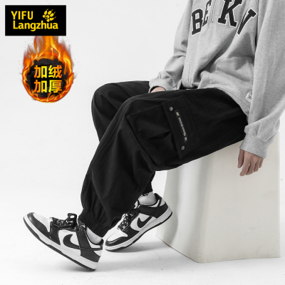 伊夫狼爪(YIFULANGZHUA)工装裤日系2023新款秋冬季港风加绒长裤束脚机能休闲裤男户外运动伞兵裤子