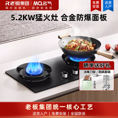 老板集团出品 名气燃气灶双灶5.2kW家用台式嵌入式两用灶具一级能效全进风大火力熄火保护五重防爆A6310G 天然气