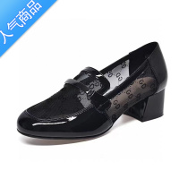 SUNTEK网纱乐福鞋女夏款2023年年新款粗跟中跟鞋时尚深口透气小皮鞋