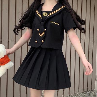 两件套装-黑暗系制服正版学院风学生水手领上衣百褶裙子格裙威珺
