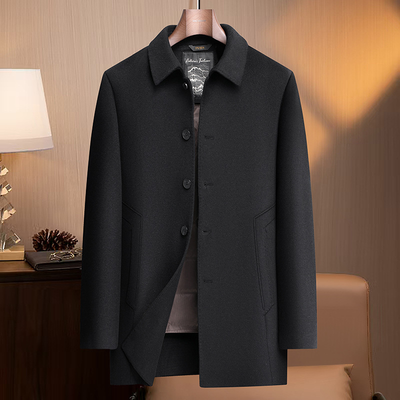 秋冬中老年商务休闲羊毛大衣男加厚可拆卸羽绒内胆双面呢羊毛大衣