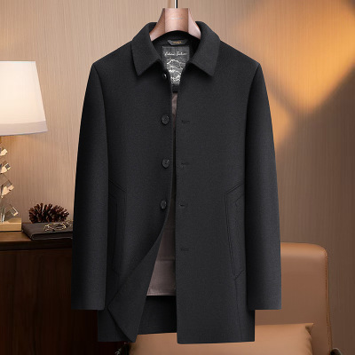 秋冬中老年商务休闲羊毛大衣男加厚可拆卸羽绒内胆双面呢羊毛大衣