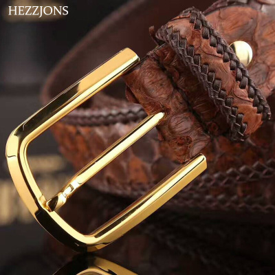 赫泽琼斯HEZZJONS进口编织蟒蛇皮皮带青年时尚不锈钢针扣腰带商务休闲皮带潮男发型师腰带