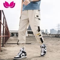 七斓[两条装]2020秋新款韩版潮流个性休闲九分裤大码小脚男士工装裤