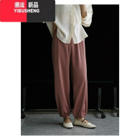 YIBUSHENG特惠5折 光泽感缎面J简通勤松紧高腰休闲裤阔腿裤女「
