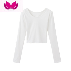 七斓辣妹低V领内搭T恤女新款黑色修身短款长袖白色打底衫紧身上衣