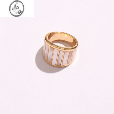 JiMiWEARRING 白贝母戒指条纹小众设计感镀金法式冷淡风ins时髦指环条