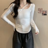 设计感小众短款T恤女秋季新款内搭长袖打底衫修身学生上衣潮