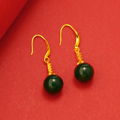 越南沙金新款2023耳环金镶玉髓耳坠葫芦复古镀24k金久不掉色首饰送女朋友老婆情人节七夕生日礼物