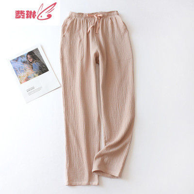 日系睡裤男夏双层纱布水洗绉布家居裤长裤可外穿费琳