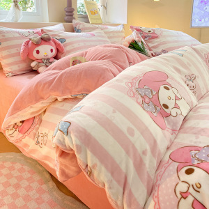 三丽鸥牛奶绒四件套可爱kitty珊瑚绒床单被套冬季法兰绒床上用品