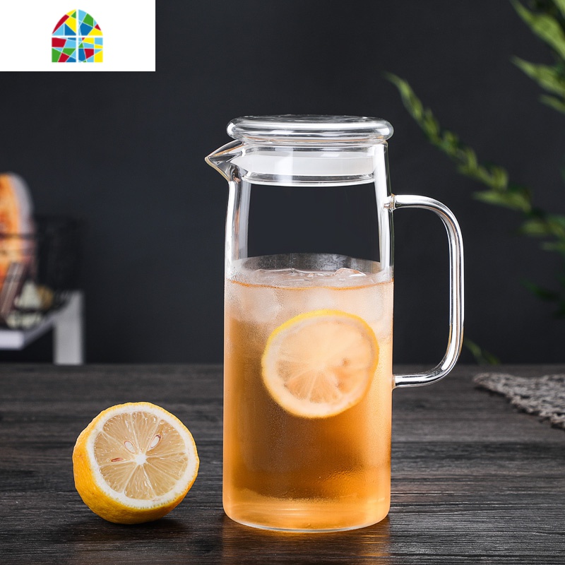 大容量玻璃冷水壶扎壶耐热家用凉水杯加厚水具果汁壶 FENGHOU 1200ml直身不锈钢盖款凉水壶