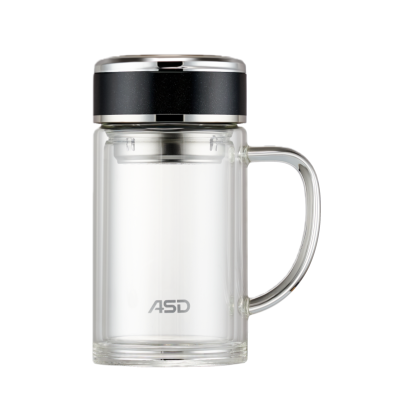 爱仕达(ASD)玻璃杯雪晶茗系列泡茶杯双层防烫耐热防爆男士女士 RWB35B2J[办公杯] 350ml